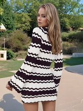 Wavy Striped Tied Front Long Sleeve Cover-Up Dress OutfitFlow